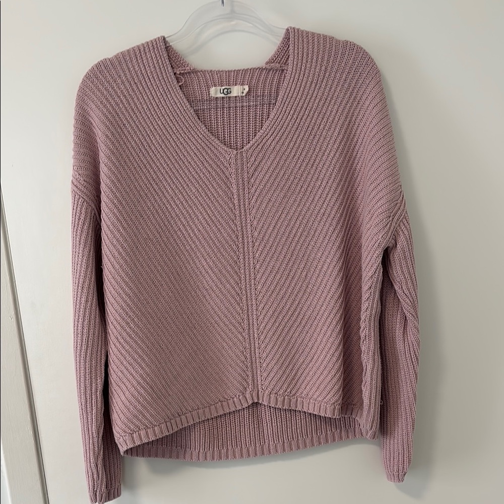 UGG Pink V-Neck Sweater with Textured Knit